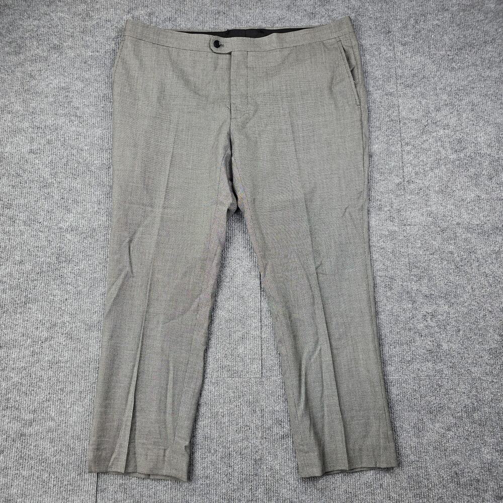 Indochino Pants Mens 39x26 Gray Wool Dress Trousers Flat Front Textured Pepper